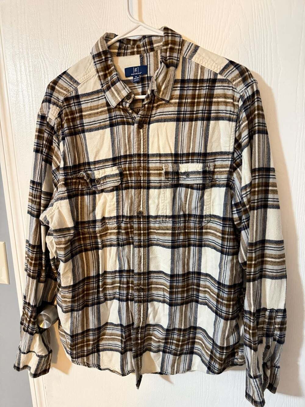 George Flannel Button-Up Shirt Size XL Brown Plaid